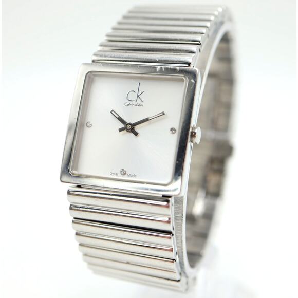 Calvin Klein Womens Swiss Made Diamond Watch 27mm Sapphire Crystal w New Battery - Picture 1 of 14